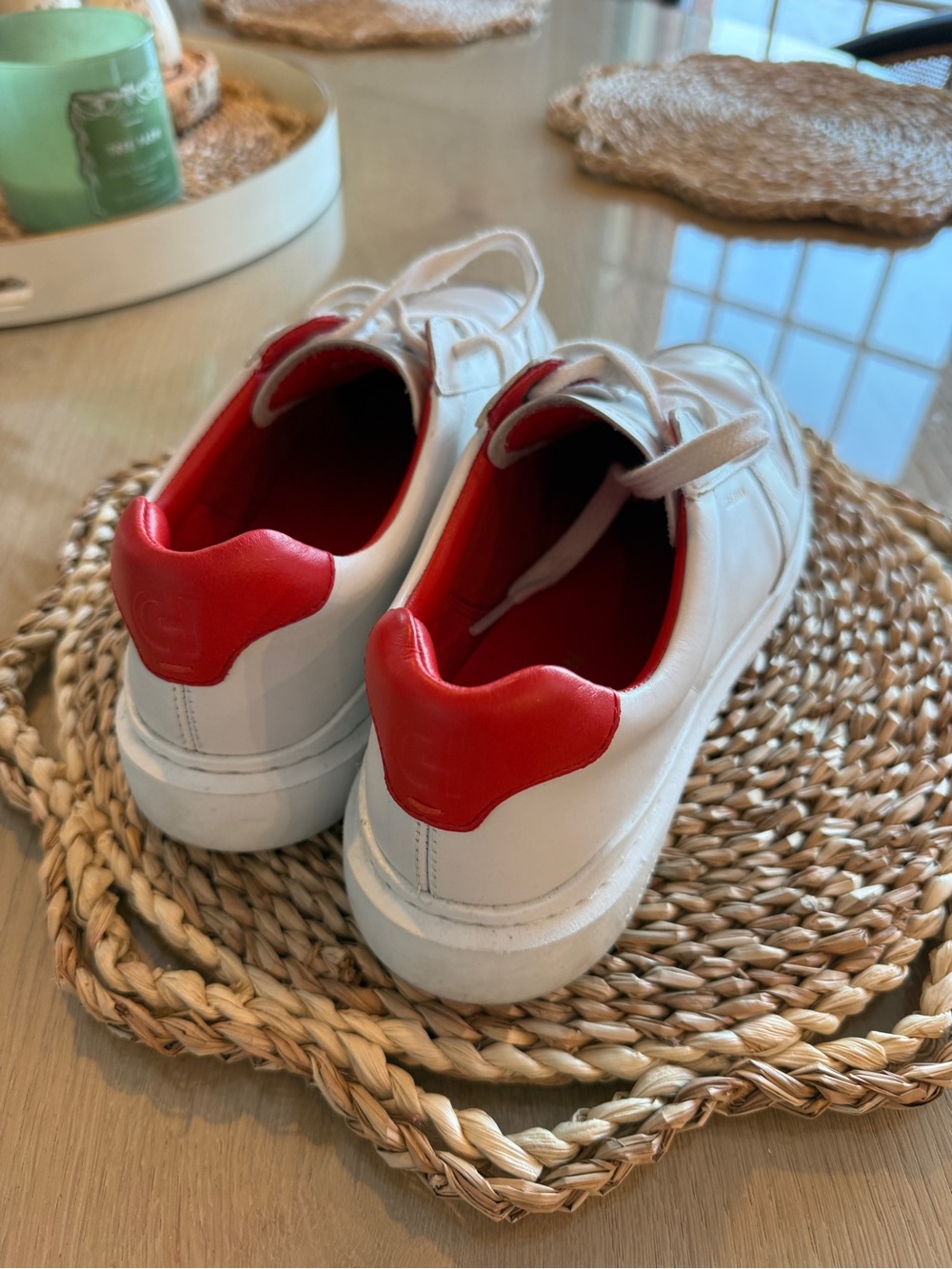 Cole Haan White and Red Kids Leather Sneakers